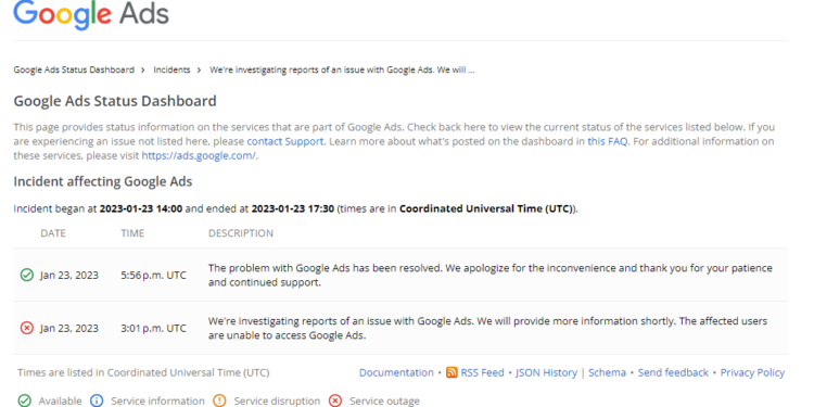Google Ads Down