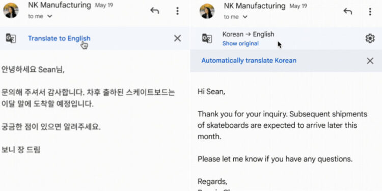 Gmail Mobile Introduces Native Translation